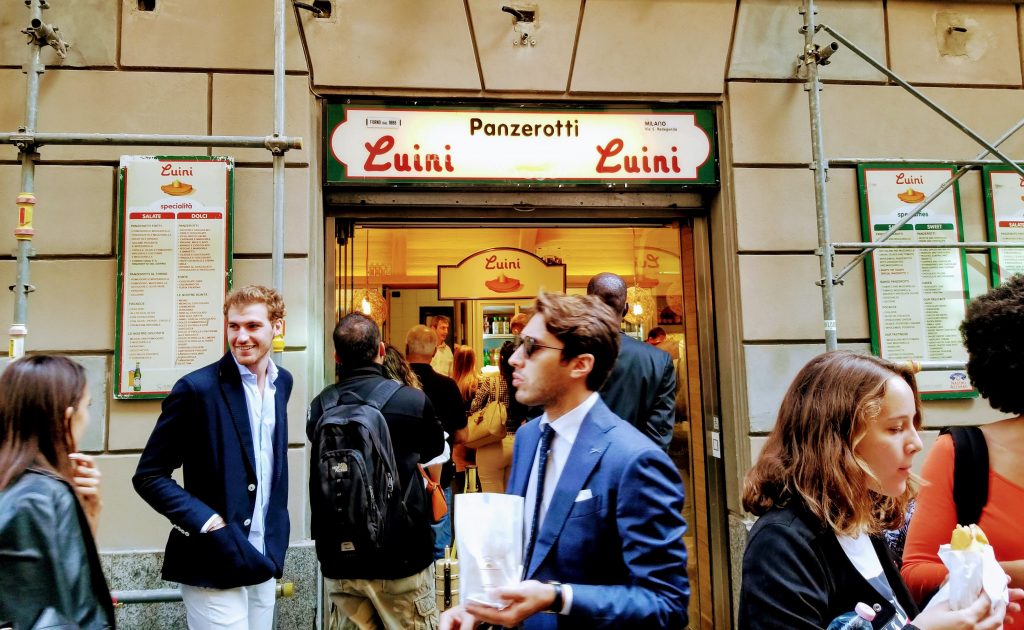 Storefront of Luini, Milan's panzerotti institution.