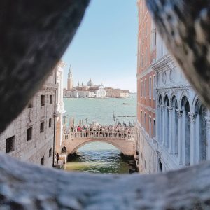 Venice View of St. George's Island from an opening inside the Bridge of Sighs