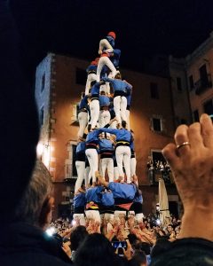A Catalan human tower made up people standing on each other's shoulderrs